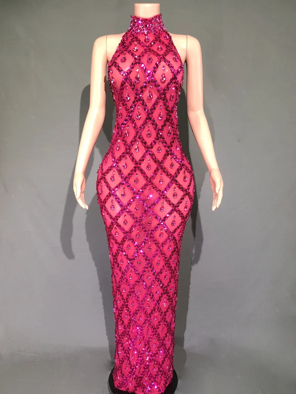 Sparkly Rhinestones Sleeveless Long Dress