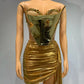 Sparkly Gold Top Two Pieces Short Skirt Set Women