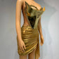 Sparkly Gold Top Two Pieces Short Skirt Set Women