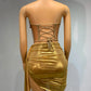 Sparkly Gold Top Two Pieces Short Skirt Set Women